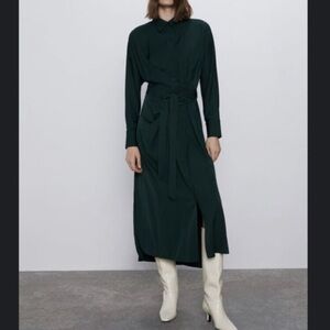 ZARA Elegant Dark Green Midi Dress